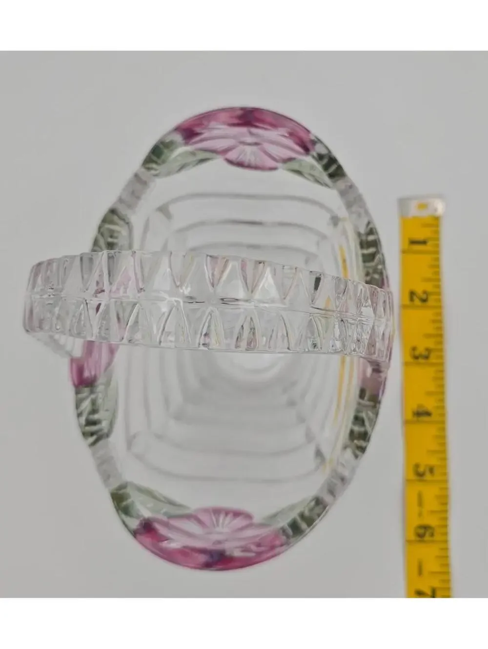 Vintage Handcrafted Anna Hutte Bleikristall Crystal Basket Pink Pressed Flowers